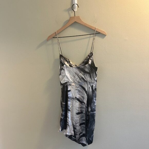 Retrofete Auris Dress Size Medium Tie Dye Silk Asymmetric Sleeveless Mini Black - Picture 7 of 14